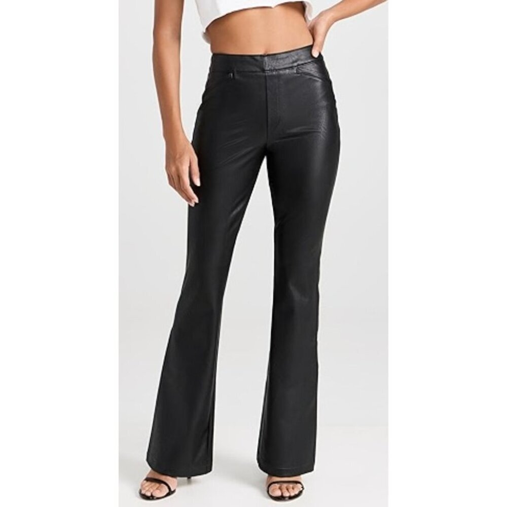 SPANX Leather-Like Faux Leather Flare Pants Black-sz 1X